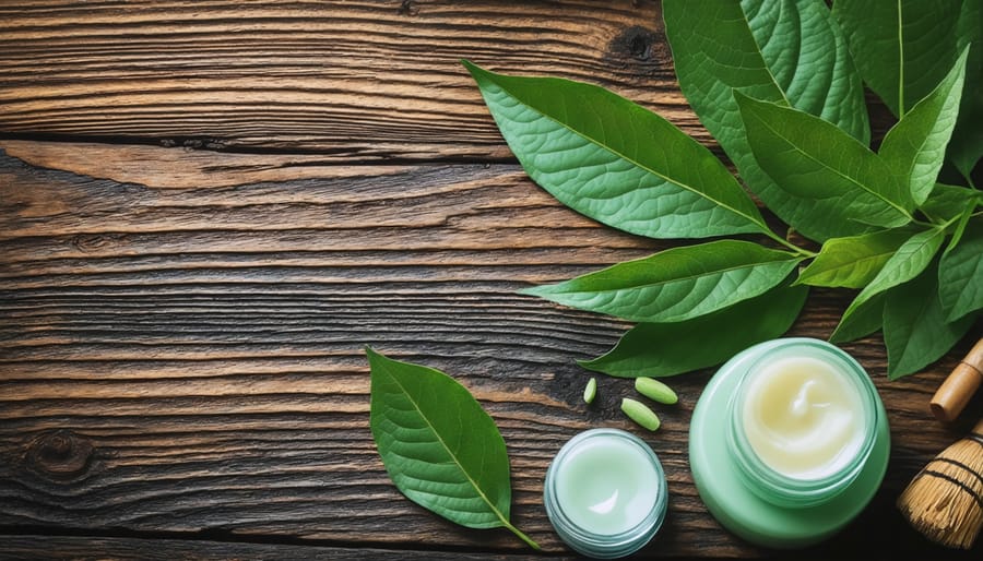 Kratom leaves paired with skincare beauty products